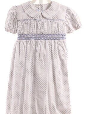 New BELLA BLISS white POLKA DOT blue Floral Smocked Dress Peter Pan Collar 6